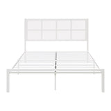 1pc Eastern King Platform Bed, Metal Frame White Finish Faux Cane Panel Headboard Casual Coastal B011P214038