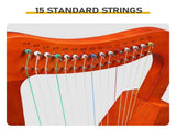 15-string portable solid mahogany harp, mahogany color, with padded padding, extra strings, 69498319