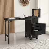 Portable Nail Art Table w/ LED Mirror, Bluetooth, Lockable Drawers, Telescopic Pole - Folding W2700P303415