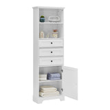 White Tall Storage Cabinet with 3 Drawers and Adjustable Shelves for Bathroom, Kitchen and Living 93869259