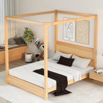 ZUN Queen Size Canopy Platform Bed with Headboard and Support Legs,Natural 12064477