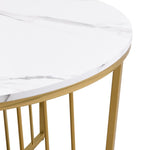 ZUN Modern Round Nesting Coffee Table Set 2-Piece White & Marbling Top Gold Base WF320654AAK