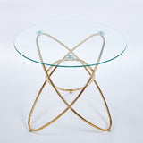 Dining Table with golden metal leg and tempered glass,Modern Space Saving Kitchen Table for Living W234P329699
