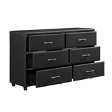 Contemporary Design Black Dresser 1pc 6x Drawers Faux Leather Upholstery Plywood Engineered Wood B011134406