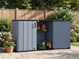 23.5 Cu.ft Outdoor Storage Shed with Lockable Door, PP HDPE Horizontal Garden Tool Cabinet - Gray 97596536