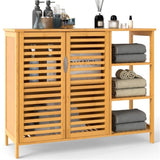 39.5"x14"x31.5" Bamboo Bathroom Cabinet - Enclosed Cabinet Open Shelves, Ample Storage 16427838