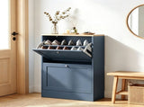 Slim Shoe Storage Cabinet, 2 Flip Drawers & Adjustable Shelves, Holds 8-12 Pairs, Blue 91029403