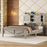 Farmhouse Platform Bed with Double Sliding Barn Door, Full Size Rustic Wood Bed with
Charging WF317943AAG