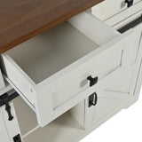 K&K 53.7" Farmhouse Kitchen Island Power Outlet, 2 Sliding Barn Door Kitchen Storage Island N707P170347W