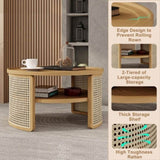 2-Tiered Round Natural Wood Coffee Table with Storage Rattan Base in 31.3'' N735P185131N