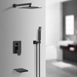 ZUN Rain Shower System Matte Black Tub Shower Faucet Set 10 Inch Square Rainfall Shower Head with 59125880