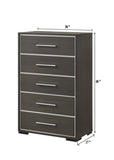 ZUN 1pc Contemporary 5-Drawer Chest with Chrome Accents Gray Rustic Finish Bedroom Wooden Furniture B011P236774