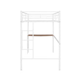 ZUN Twin Metal Loft Bed with Desk, Ladder and Guardrails, Loft Bed for Bedroom, White MF286452AAK