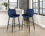 Set of 2 Pub Height Chairs Dark Blue Velvet Upholstery Modern Casual Dining Furniture Metal Legs, B011P234283