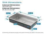 Stainless Steel Kitchen Sink, 33x19 Single Bowl, Undermount Handmade Sink in Black, with Cutting 78769048