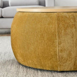 Round Storage Ottoman, 2 in 1 Function, Work as End table and Ottoman,with small seat,Dark W487P165700
