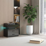 1 Set Nightstand with Adjustable LED Strip Light, 2-drawers, Large Storage Space, Suitable for W368P239006