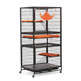 4-Story Pet Cage, Bunny Hutch with Ladder, Lockable Wheels and Removable Tray, Black and Orange W2181P153020