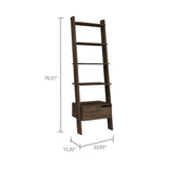 Ladder Bookcase, One Drawer, Five Open Shelves, Dark Walnut B097133049