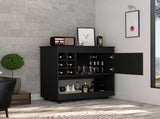 Lotus Bar Cart, Six Bottle Cubbies, One Cabinet, Four Casters, Black B097133068