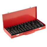 ZUN 35PCS 1/2" Deep Impact Socket Set Drive 6 Point Metric Garage Tool 8mm - 32mm Socket Set 09104233