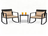 3-Piece Outdoor Wicker Rocking Chair Set, Patio Conversation Furniture with Tempered Glass Side 98968869