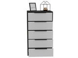 Dresser 42"H, 5 Drawer, Vertical Dresser, White / Smokey Oak B097133390