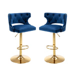 ZUN Bar Stools With Back and Footrest Counter Height Dining Chairs-Velvet Blue-2PCS/SET W67663282