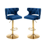 ZUN Bar Stools With Back and Footrest Counter Height Dining Chairs-Velvet Blue-2PCS/SET W67663282