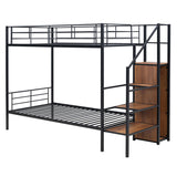 Twin Over Twin Metal Bunk Bed with Lateral Storage Ladder and Wardrobe, Black MF315578AAB