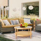 31.5in Rattan Coffee Table with Glass Top, Round End Table, Boho Style Side Table Sofa End Table for 97370521