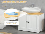 Pedestal Sink Storage Cabinet, Under Sink Cabinet with Double Doors, Crystal White, Dark Walnut-AS 34486220