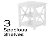 Wooden End Table with Two Shelves and X-Shaped Design 05670382
