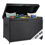 K&K 230 Gallon Wicker Deck Box with Wheels, All-Weather Outdoor Storage Box, Rattan Storage Bin for N707P245458B
