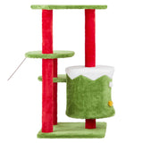 32in Christmas Themed Cat Tower with Cat Condo, 3-Level Plush Cat Tree Activity Center for Indoor 55157586