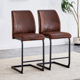 A set of two brown chairs, including suede cushions and black metal legs. Small size, suitable for W1151P144808