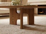 31.5 Inches Round Rustic Ash Wood Veneer Coffee Table for Small Living Room W3136P354198