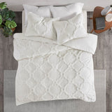 3 Piece Tufted Cotton Chenille Geometric Comforter Set Off-White King/Cal King B03597080