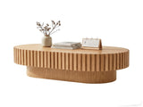 Oval Coffee Table,Mid Century Modern Fluted Coffee Table with Pedestal, Classic Wood Coffee Table W3204P476731