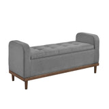 ZUN Mid-Century Modern Lift Top Storage Bench 1pc Tufted Gray Upholstered Solid Wood Walnut Finish B011P192193