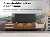 Rattan TV Stand with 3 Cabinets & 2 Drawers, Rattan-inspired Media Console Table for TVs up to 80'', WF324225AAP