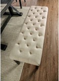Classic Ivory 1PC BENCH Button Tufted Linen Like Fabric Solid wood Chair Upholstered Seat Breakfast B011104803