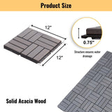30 PCS Interlocking Deck Tiles Checker Pattern, 12" x 12" Square Light Gray Acacia Hardwood Outdoor 23546728