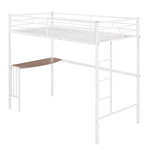 ZUN Twin Metal Loft Bed with Desk, Ladder and Guardrails, Loft Bed for Bedroom, White MF286452AAK