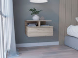 Floating Nightstand 12"H, Wall Mounted with Single Drawer and 2-Tier Shelf, Light Gray B097133174