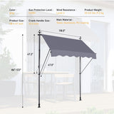 Manual Retractable Awning-118'' Non-Screw Outdoor Sun Shade Cover with UV Protection 100% W419142761
