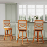 30" Bar Height X-Back Swivel Stool, Natural Finish, Beige Fabric Seat B04660717