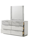 Mist Dresser Two-Tone High-Gloss Marble & Lacquer Finish with Six Spacious Drawers, Velvet-Lined G150108674