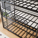 Triple Twin Bunk Beds, Twin Over Twin Over Twin Metal Bunk Bed Platform Frame, Two Attached Ladders, W840P209935