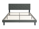Twin Size Upholstered Platform Bed Frame with Modern Button Tufted Linen Fabric Headboard, No Box W311P195323